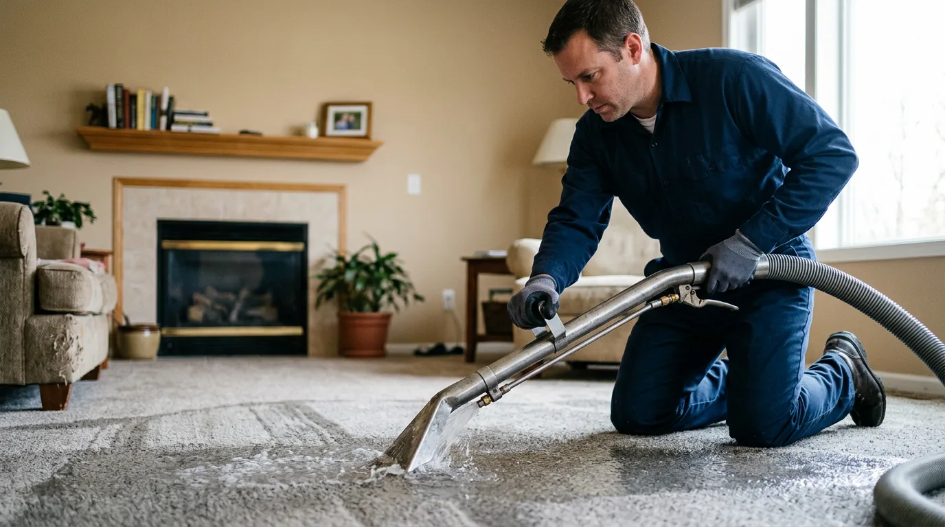 Water damage restoration technician working near Shumway, IL